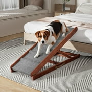 Koby Home Adjustable Solid Wood Dog Ramp For Bed/Couch/Car - Folding Design, Non-Slip Carpet, 12"-24" Height, 200LBS Capacity, 39.75"X14
