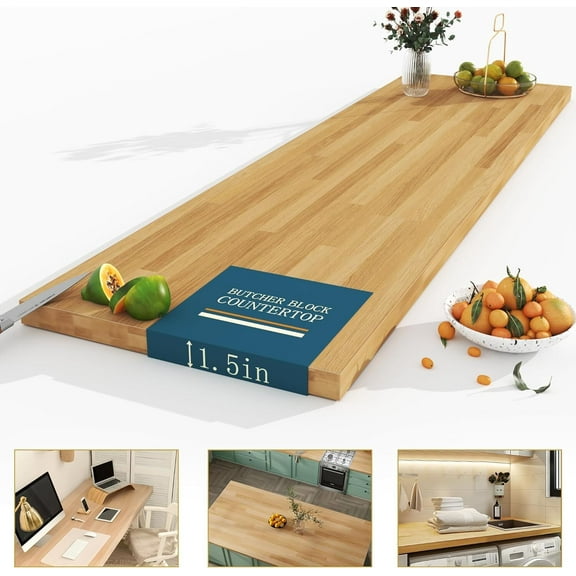 Koby Home Butcher Block Countertop 3ft Unfinished Solid Birch Wood - DIY Table Top for Kitchen Island, Washer Dryer, Workbench & Standing Desk 3ft L×25"W×1.5" Thick