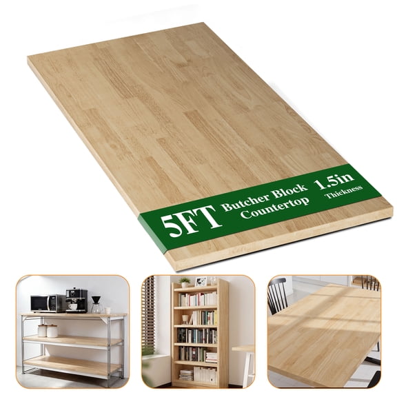 Koby Home Butcher Block Countertop 5ft Unfinished Solid Birch Wood - DIY Table Top for Kitchen Island, Washer Dryer, Workbench & Standing Desk 5ft L×25"W×1.5" Thick