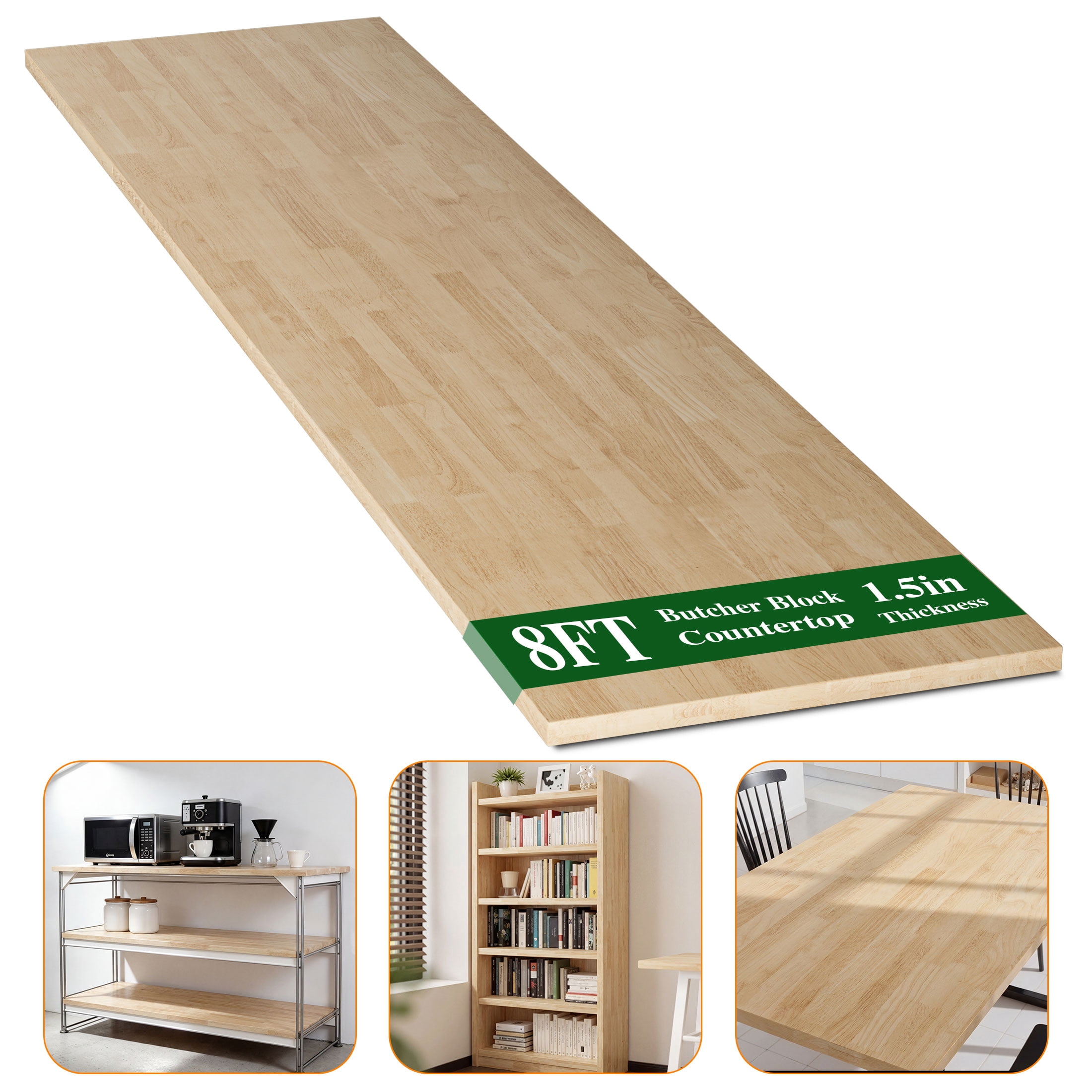 Koby Home Butcher Block Countertop 8ft Unfinished Solid Birch Wood ...
