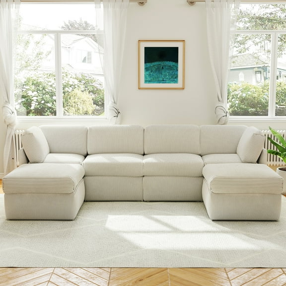 Koby Home Reversible Modular Corner Sectional Sofa Set – 6pc Couch with Ottoman, Beige for Living Room