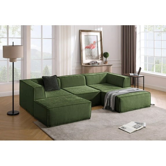 Koby Home Sectional Compressed Sofa Set 5pcs Chenille Couches for Living Room Color Green