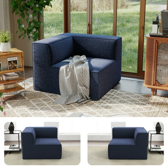 Koby Home Sectional Compressed Sofa Chenille Couches for Living Room, part of Corner, Color Blue