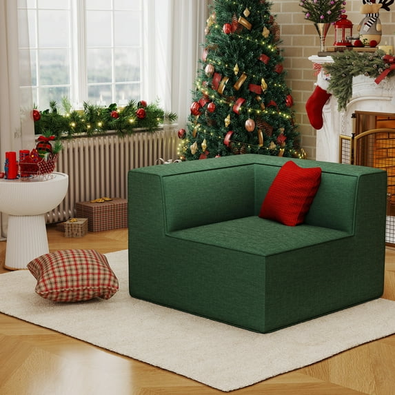 Koby Home Sectional Compressed Sofa Chenille Couches for Living Room, part of Corner, Color Green
