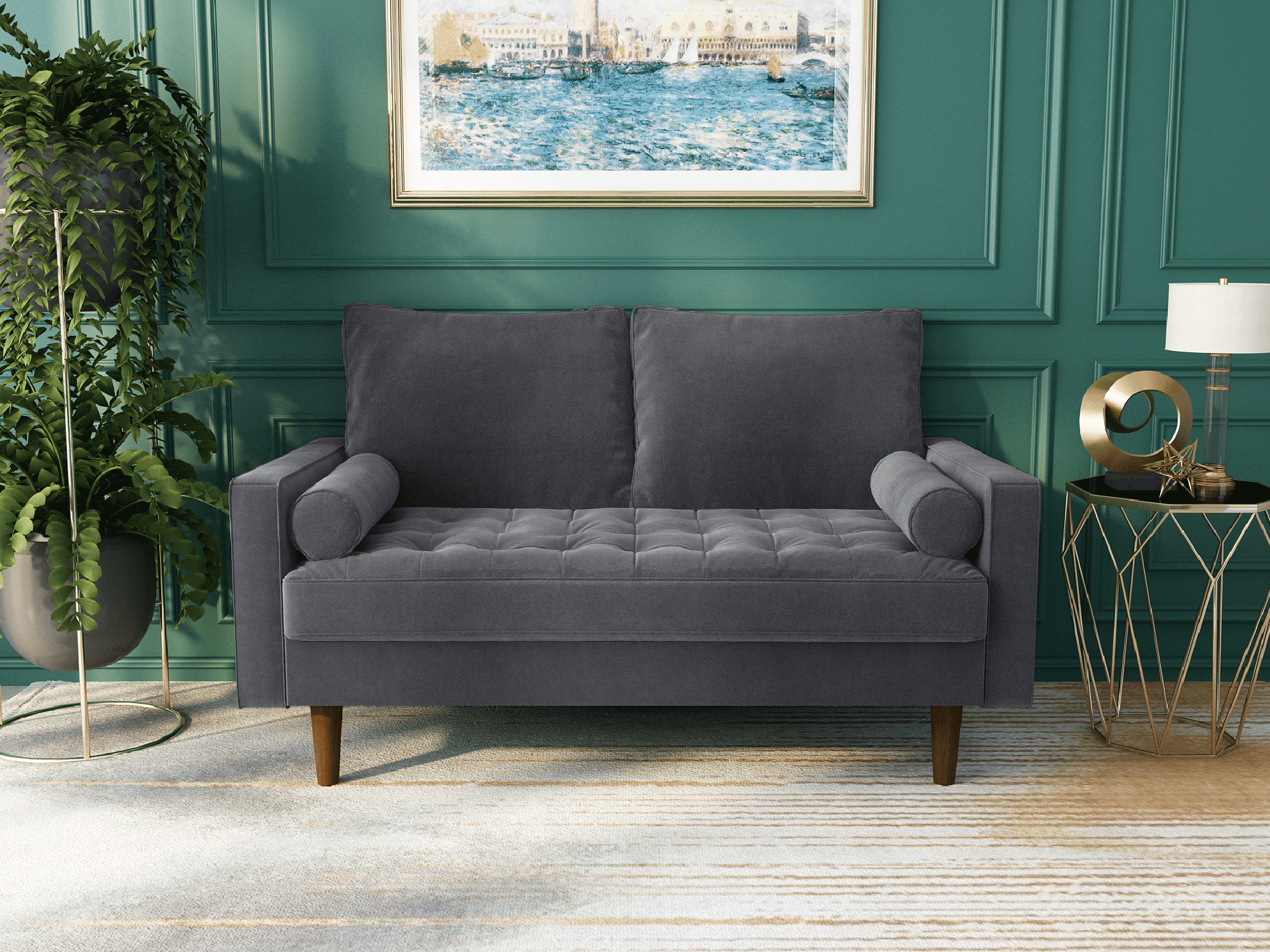 Koby Home Sectional Loveseat Couch Sofa Mid-Century 58" Sofas Couches for Living Room Ash Gray