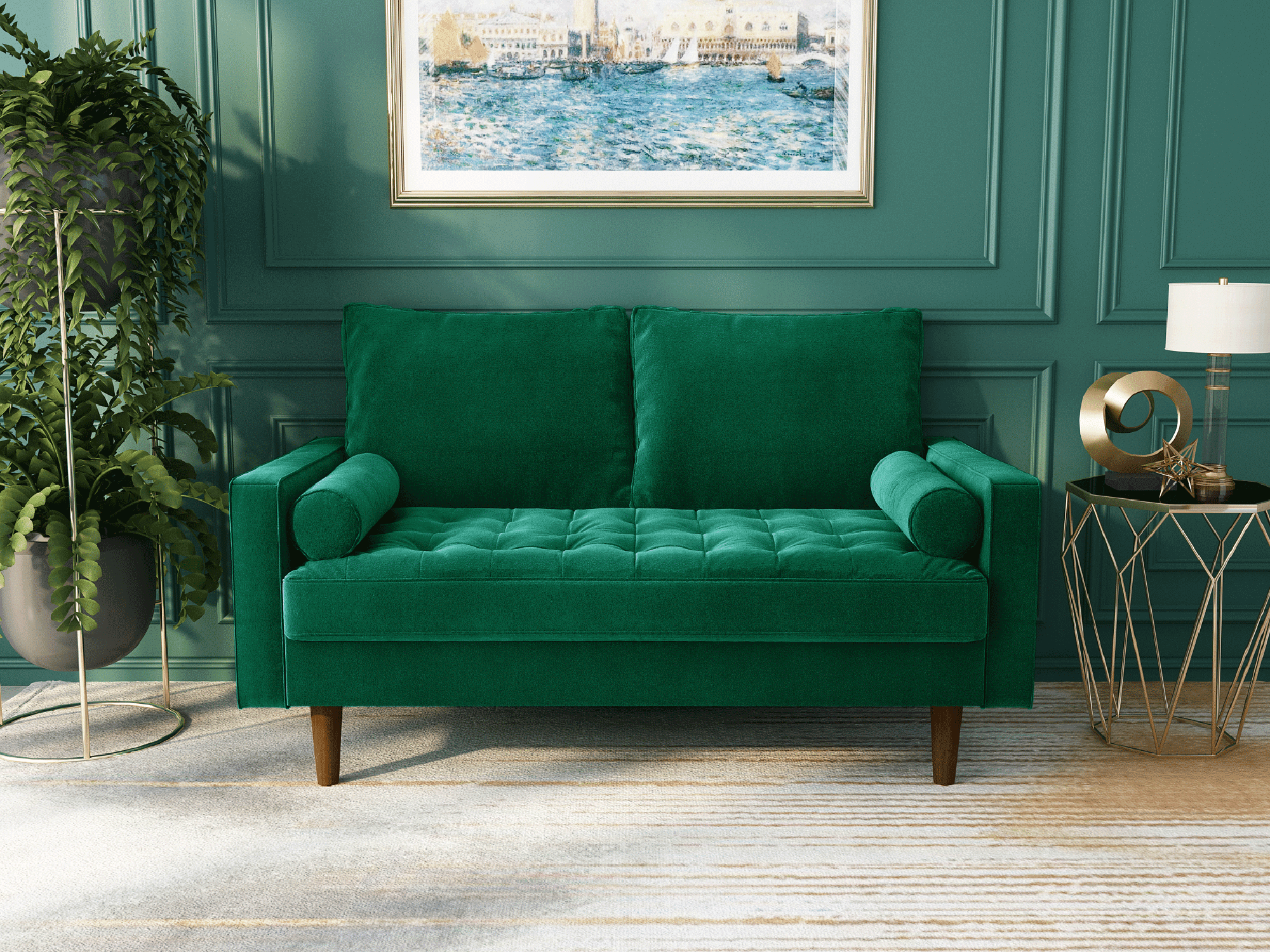 Koby Home Sectional Loveseat Couch Sofa Mid-Century 58" Sofas Couches for Living Room Emerald Green