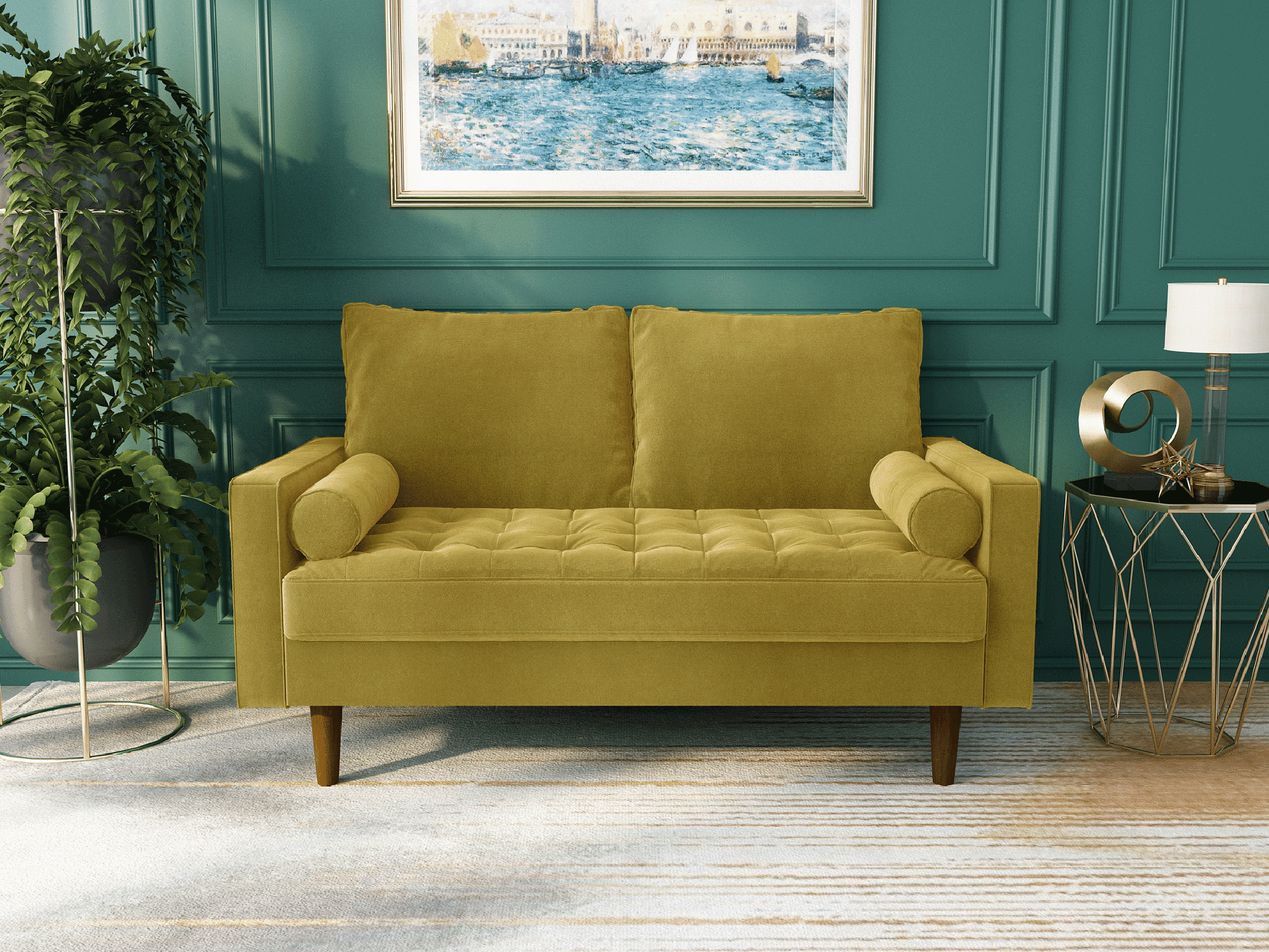 Koby Home Sectional Loveseat Couch Sofa Mid-Century 58" Sofas Couches for Living Room Goldenrod Yellow