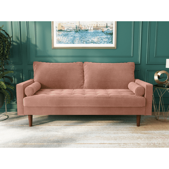 Koby Home Sectional Sofa Velvet Couch 70" Sleeper Sofas Couches for Living Room Rose Pink