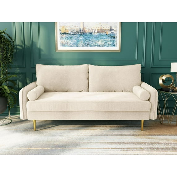 Koby Home Sectional Sofa Velvet Sleeper Sofas 70" Couch 3-Seater Couches for Living Room Burgundy Red