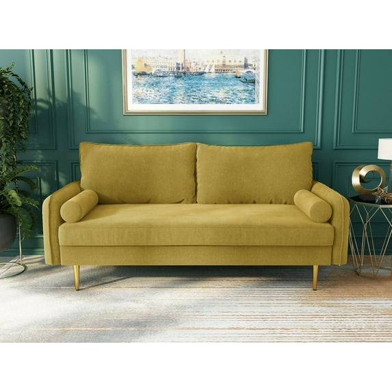 Koby Home Sectional Sofa Velvet Sleeper Sofas 70" Couch 3-Seater Couches for Living Room Goldenrod Yellow