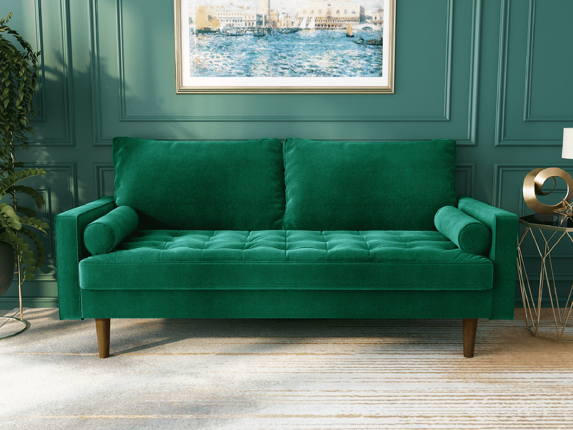 Koby Home Sectional Sofa Velvet Couch 70" Sleeper Sofas Couches for