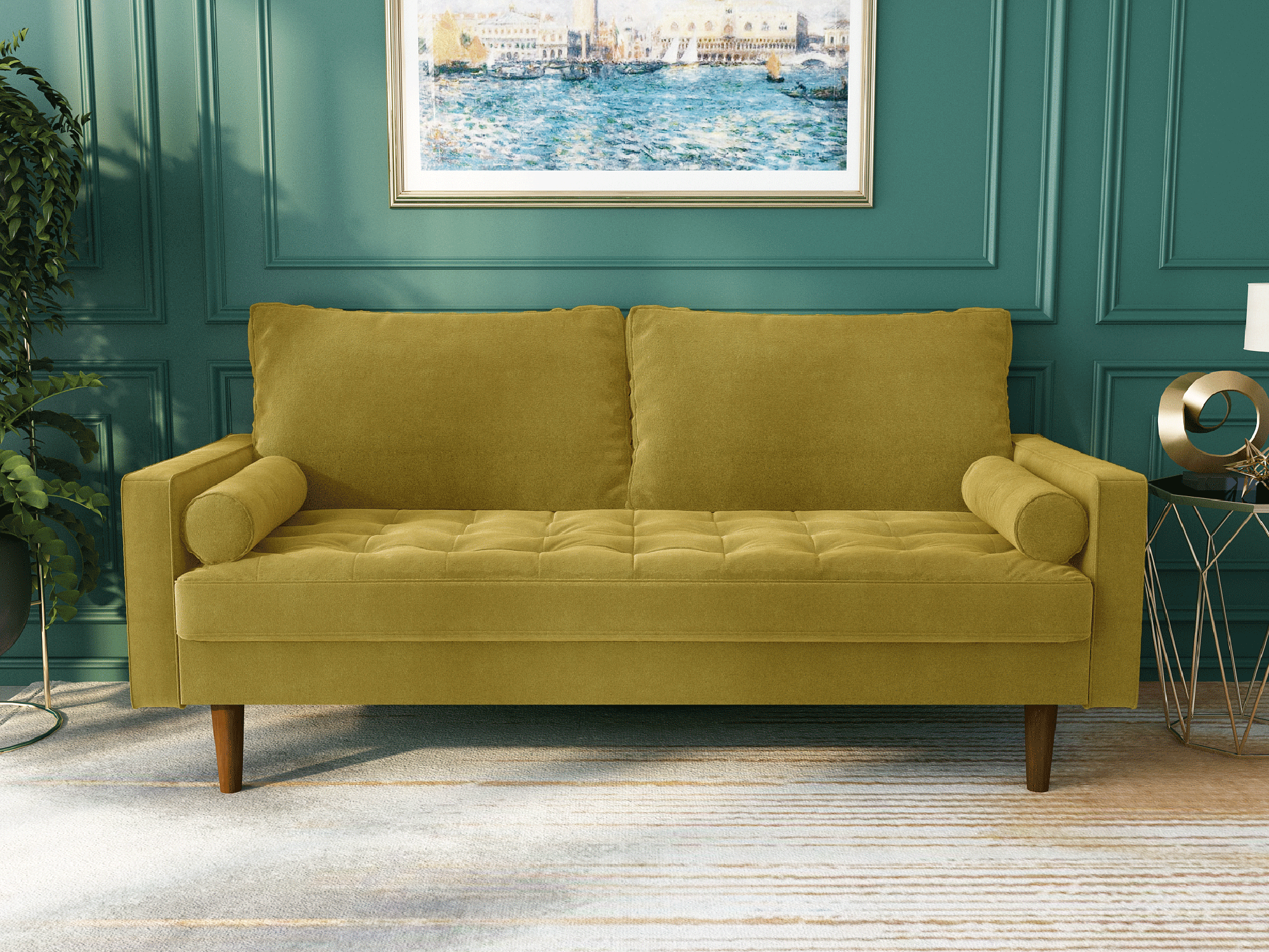 Koby Home Sectional Sofa Velvet Couch 70" Sleeper Sofas Couches for