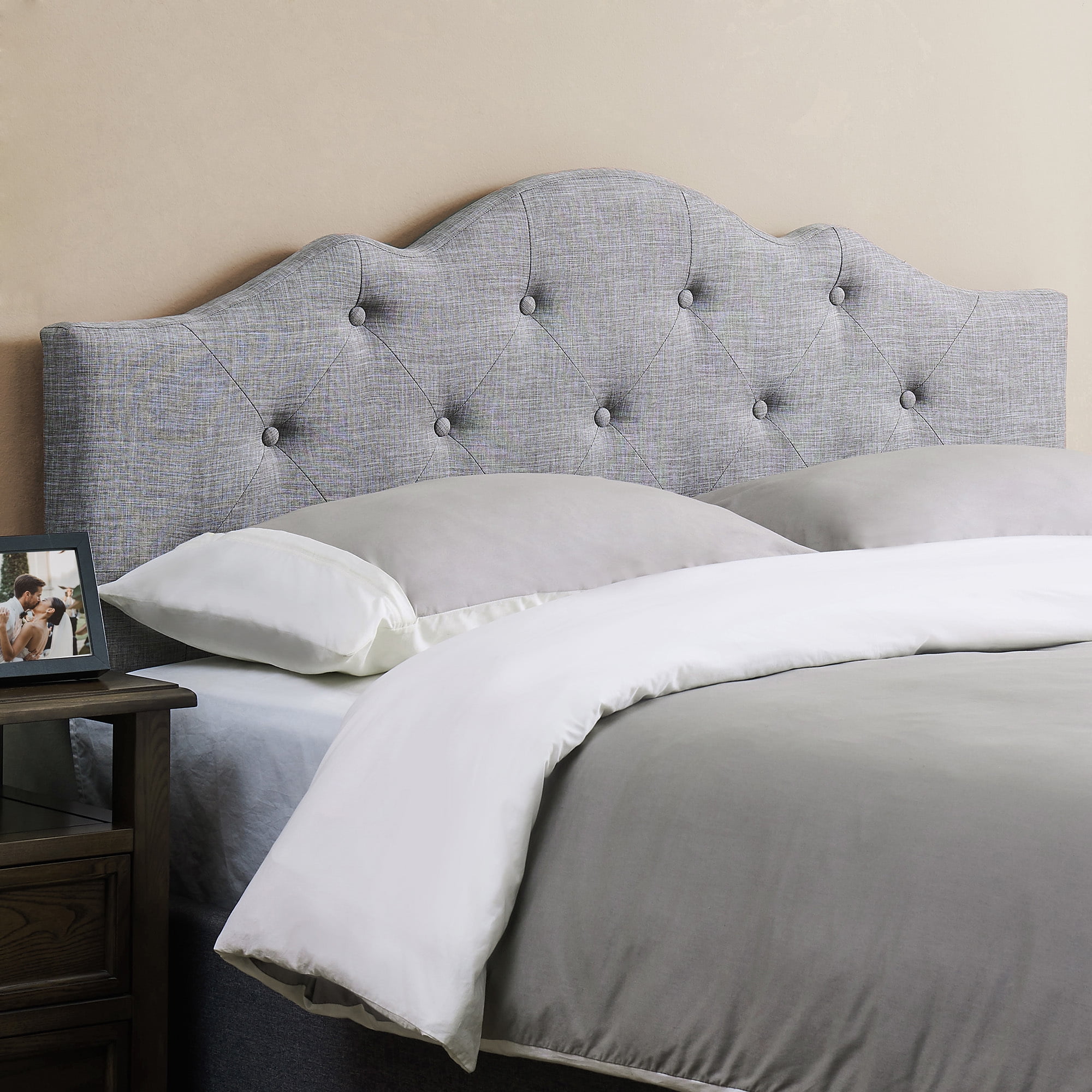 Koby Home Upholstered Headboard Solid Wood Modern Style Full Queen Size Gray
