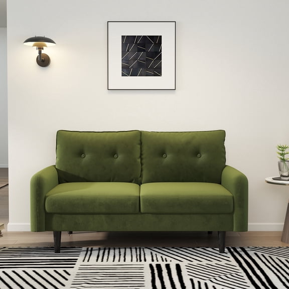 Koby Home Velvet Loveseat Sofa, 58 Inch Space‑Saving Couch Featuring Rounded Arms for Apartments, Small Spaces