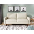 thumbnail image 1 of Koby Home's Collection Luca Modern Futon Sofa, Upholstered in Faux Leather with Track Arms, Cushion Back, and Wooden Legs, Living Room Furniture, Soft White Color, 1 of 4