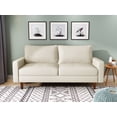 thumbnail image 1 of Koby Home's Collection Luca Modern Futon Sofa, Upholstered in Faux Leather with Track Arms, Cushion Back, and Wooden Legs, Living Room Furniture, Soft White Color, 1 of 4