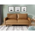 thumbnail image 1 of Koby Home's Collection Luca Modern Futon Sofa, Upholstered in Faux Leather with Track Arms, Cushion Back, and Wooden Legs, Living Room Furniture, Tan Brown Color, 1 of 4
