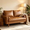 thumbnail image 1 of Koby Home's X Collection Stanley Modern Button-tufted Loveseat, Upholstered in Faux Leather with Track Arms, Cushion Back, and Wooden Legs, 2-Seater for Small Space, Tan Brown Color, 1 of 7