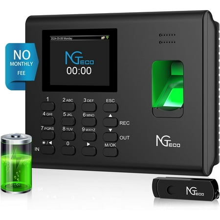 Kocbelle Time Clocks for Employees Small Business, 2.4GHz WiFi Fingerprint Time Clock with Battery, Automatic Punch in and Out Time Card Machine with App for iOS Android (0 Monthly Fees)