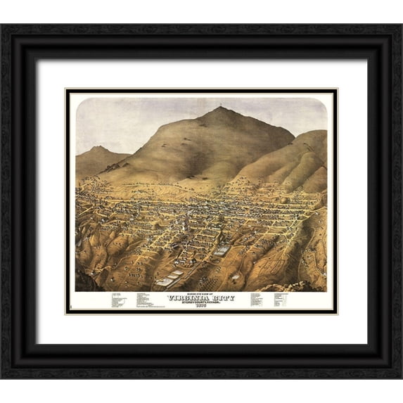 Koch 17x15 Black Ornate Wood Framed with Double Matting Museum Art Print Titled - Virginia City Nevada - Koch 1875