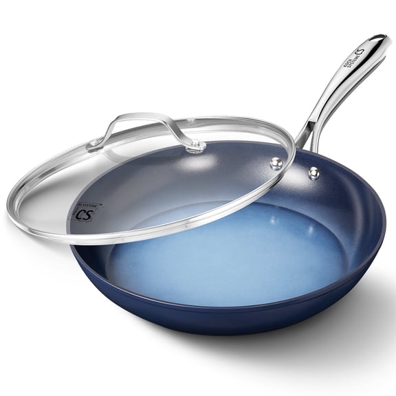 Koch Systeme CS 10 inch Ceramic Nonstick Frying Pan with Glass Lid, Healthy Nonstick Skillet, Suitable for All Stoves, Oven Safe, Gradient Blue
