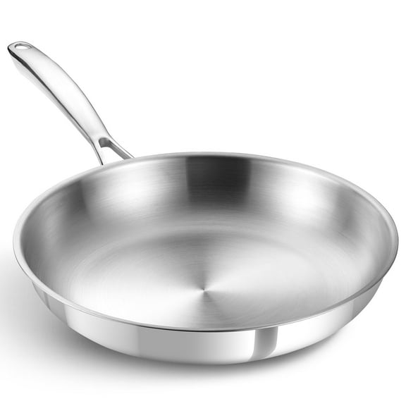 Koch Systeme CS 10 Inch Stainless Steel Tri-Ply Frying Pan, 18/10 Stainless Steel Skillet, Non-Toxic Cooking Pan, Dishwasher and Oven Safe, Induction Compatible, Silver