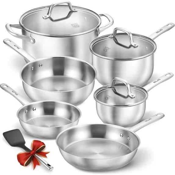 Koch Systeme CS 10-Piece Stainless Steel Cookware Set, Professional Grade Pots and Pans Set with Glass Lids, Dishwasher Safe & Induction Compatible Cookware for Everyday Cooking