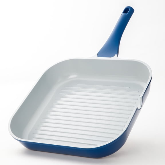 Koch Systeme CS 11 Inch Nonstick Grill Pan with Bakelite Handle, Non-stick Square Frying Pan with Pour Spouts, Dishwasher Safe, Blue