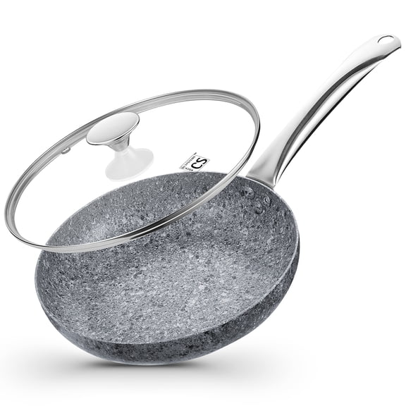 Koch Systeme CS 11 inch Granite Stone Frying Pan with Lid, Ultra Non-Stick Skillet with Stainless Steel Handle, Oven Safe & Compatible with All Stovetops