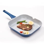 Koch Systeme CS 11 inch Nonstick Grill Pan, Square Skillet with Stay-Cool Handle, Compatible with All Stovetops, Even Heating, Blue