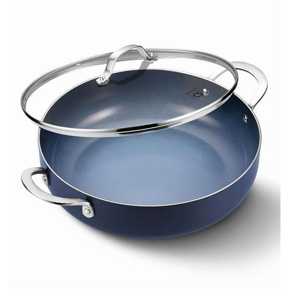 Koch Systeme CS 12 inch Saute Pan with Lid, 5.5-Quart Deep Frying Pan with Nonstick Ceramic Coating, Oven Safe, Induction Compatible, Gradient Blue