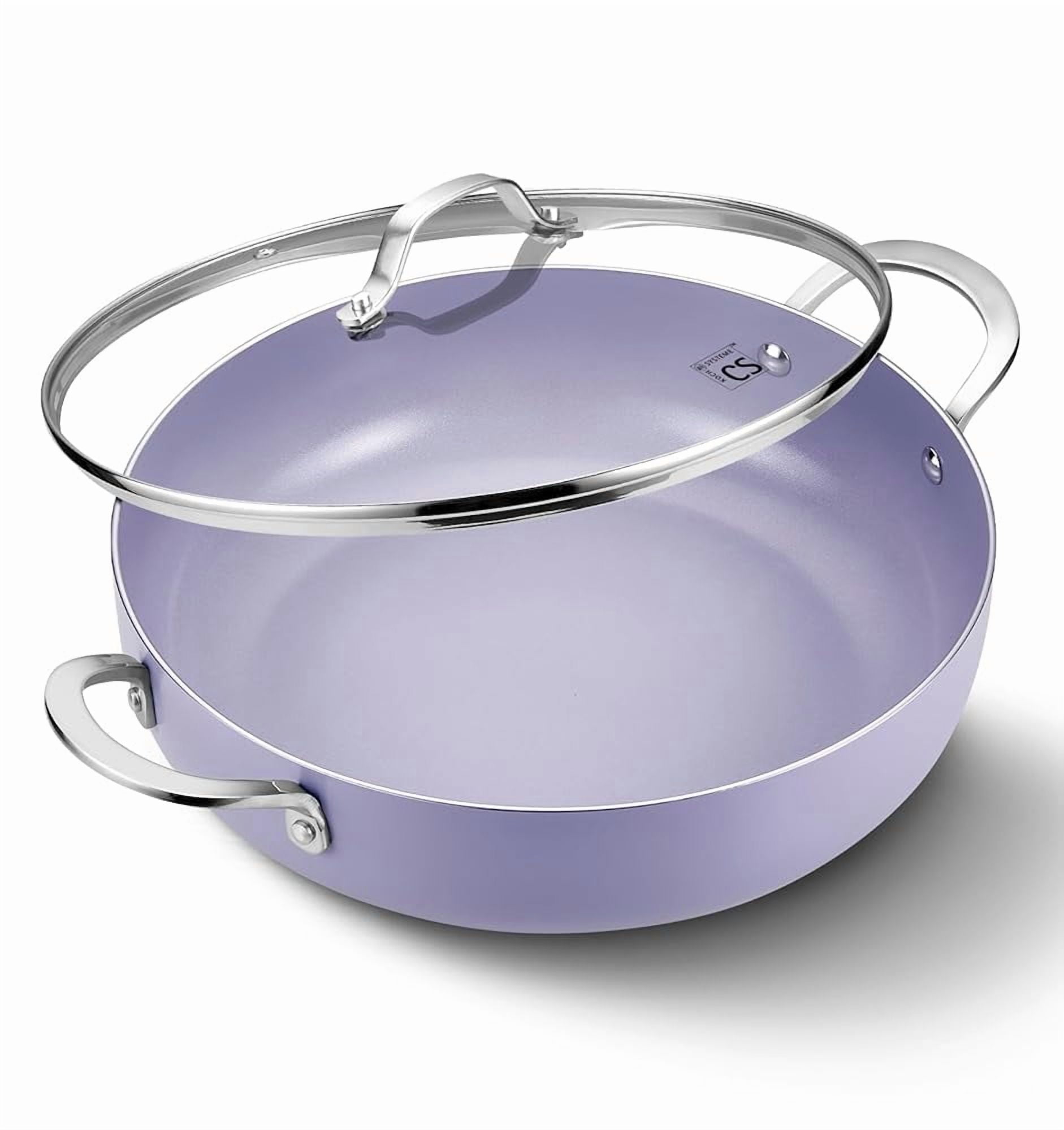 Koch Systeme CS 12 inch Saute Pan with Lid, 5.5-Quart Deep Frying Pan with Nonstick Ceramic Coating, Oven Safe, Induction Compatible, Gradient Purple