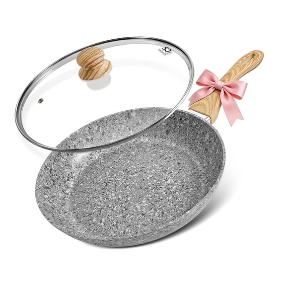 Koch Systeme CS 12" Granite Nonstick Frying Pan with Lid & Screwdriver, Grey, Induction Compatible, Oven Safe, Dishwasher Safe