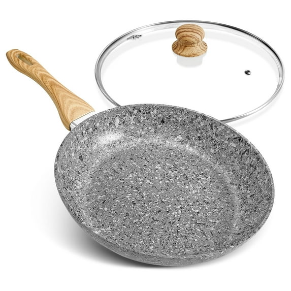 Koch Systeme CS 12" Grey Non-stick Granite Stone Frying Pan with Lid, Oven Safe & All Stovetop Compatible