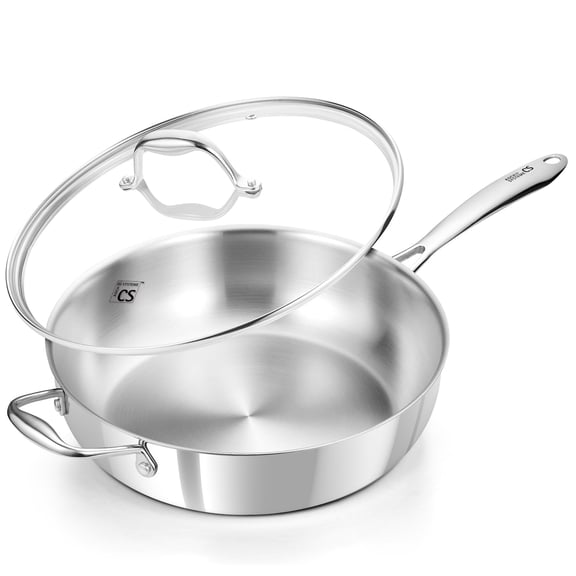 Koch Systeme CS 12-Inch Tri-Ply Stainless Steel Sauté Pan, Deep Frying Pan with Lid