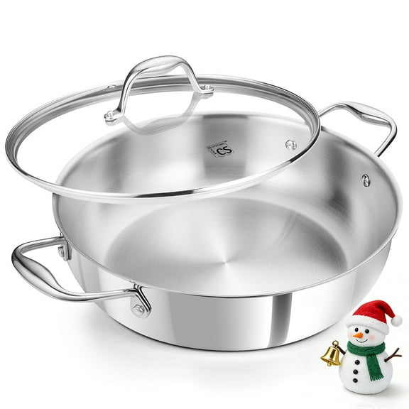 Koch Systeme CS 12 Inch Triply Stainless Steel Saut Pan with Double Handles, Large Deep Frying Pan, Induction Ready
