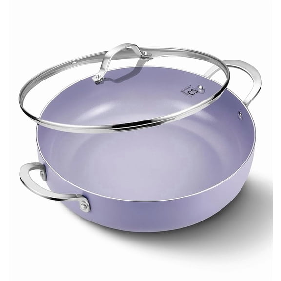 Koch Systeme CS 12 inch Saute Pan with Lid, 5.5-Quart Deep Frying Pan with Nonstick Ceramic Coating, Oven Safe, Induction Compatible, Gradient Purple