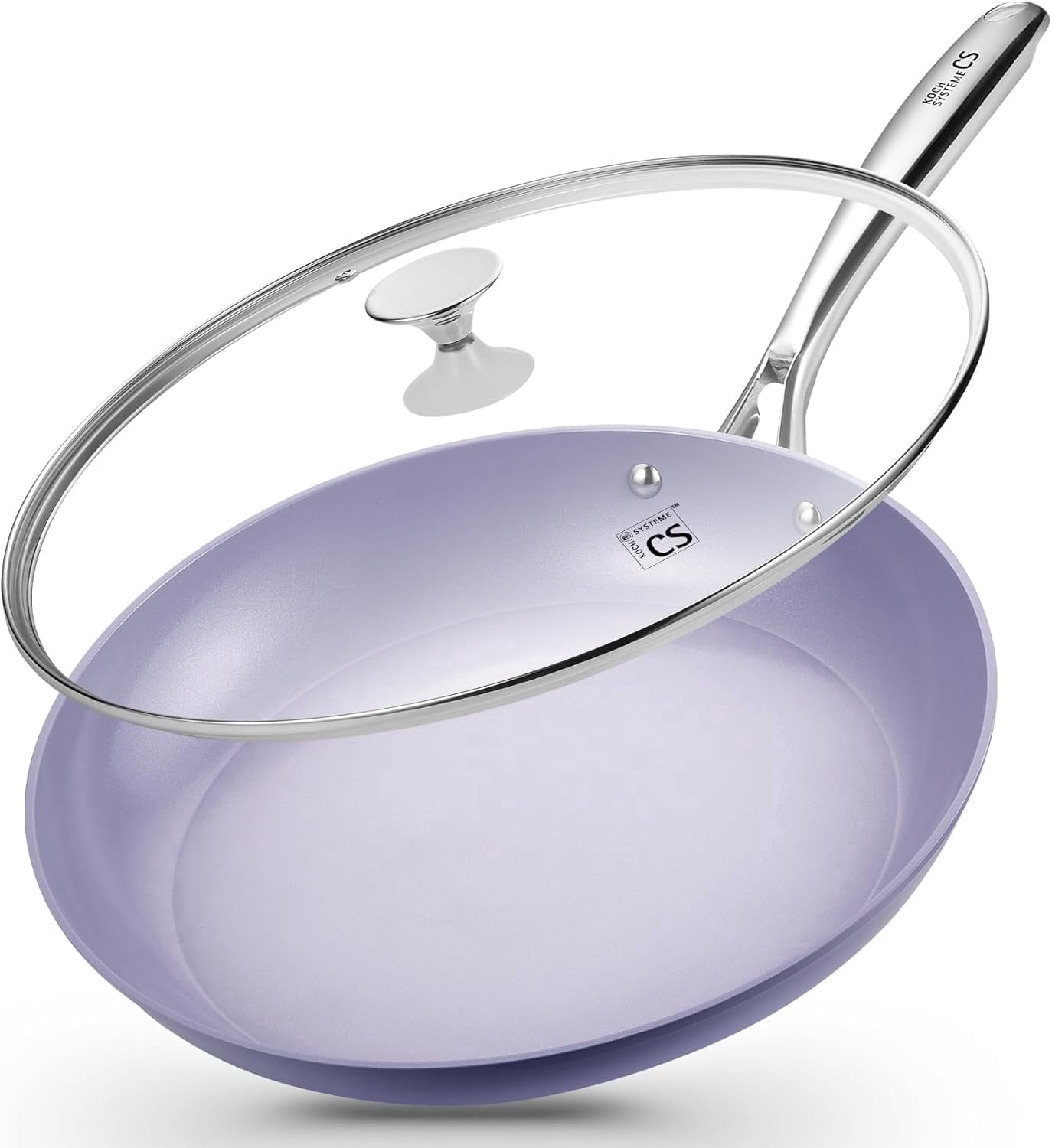 Koch Systeme CS 14 inch Nonstick Frying Pan with Lid, Skillet with Ceramic Coating, Suitable for All Stoves, Gradient Purple