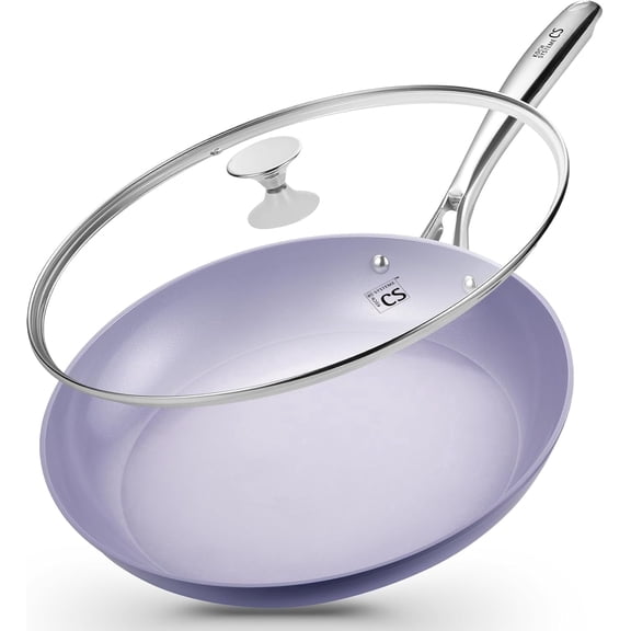 Koch Systeme CS 14 inch Nonstick Frying Pan with Lid, Skillet with Ceramic Coating, Suitable for All Stoves, Gradient Purple