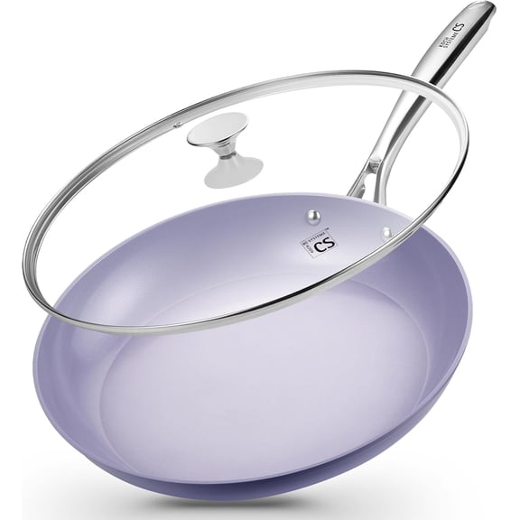 Koch Systeme CS 14 inch Ceramic Nonstick Frying Pan with Lid, Large Skillet for Family & Commercial Cooking, Oven & Induction Compatible, Purple