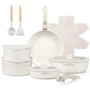 Koch Systeme CS 17-Piece Cookware Set with Removable Handles, Nonstick Pots and Pans Set with Lids, White