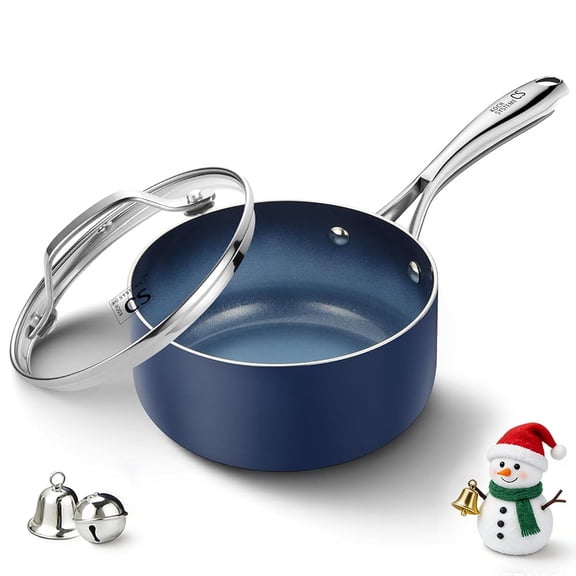 Koch Systeme CS 1QT Ceramic Nonstick Saucepan with Lid, Dishwasher Safe, Gradient Blue