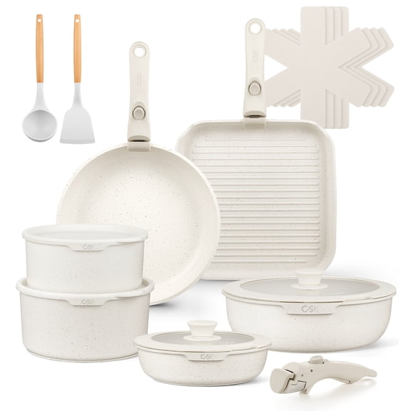 Koch Systeme CS 21-Piece Modular Cookware Set with Removable Handles, White