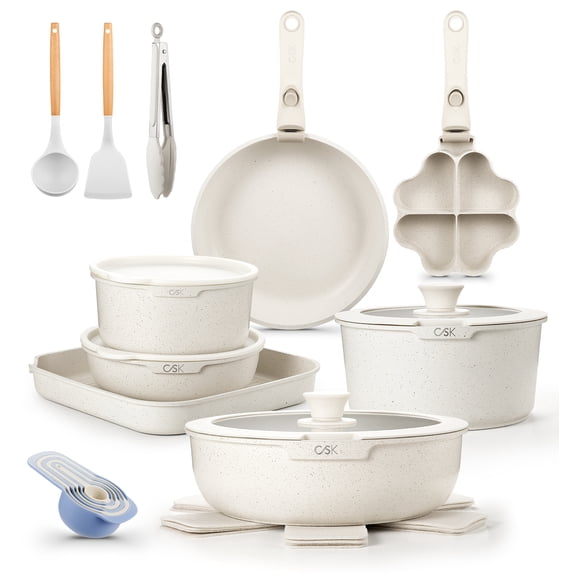 Koch Systeme CS 21-Piece Non-Stick Cookware Set, Pots and Pans Set with 2 Interchangeable Lids & Removable Handle, Dishwasher Safe