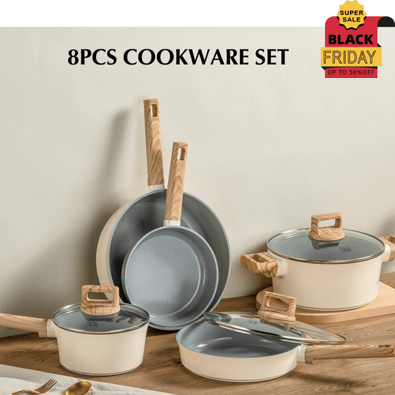 Koch Systeme CS 21-Piece Non-Stick Cookware Set, Pots and Pans Set with 2 Interchangeable Lids & Removable Handle, Dishwasher Safe