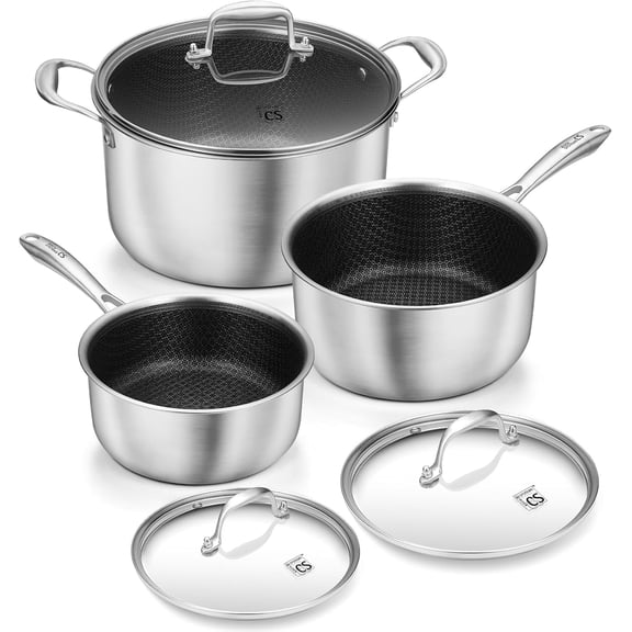 Koch Systeme CS 3-Piece Hybrid Stainless Steel Cookware Set - 2,3,8 Quart Saucepan with Lids, Dishwasher Safe