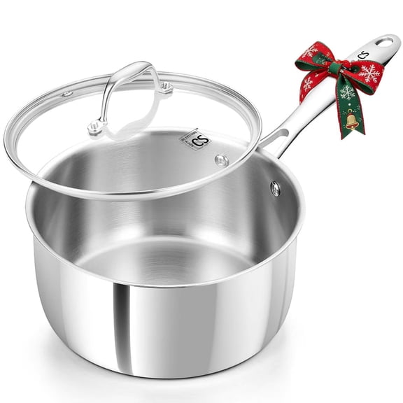 Koch Systeme CS 3-Quart Tri-Ply Stainless Steel Saucepan with Lid & Stay-Cool Handle, Induction Compatible, Oven Safe