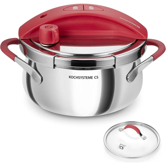 Koch Systeme CS 3L Stainless Steel Pressure Cooker 2-Piece Set, Uncoated Exterior, Double Ear Handles, Induction Compatible