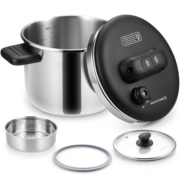 Koch Systeme CS 4.2 Quart Stainless Steel Pressure Cooker, 3 PSI Settings Pressure Cooker, Save 70% Time, Gas & Induction Compatible