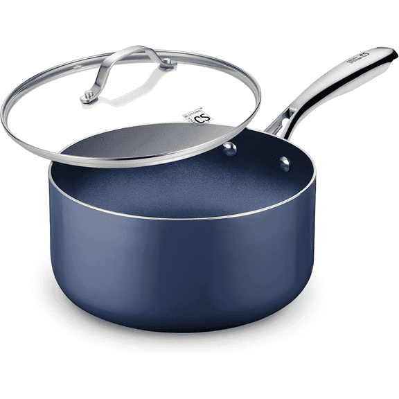 Koch Systeme CS 4-Quart Nonstick Saucepan with Lid, Ceramic Nonstick Coating, Easy to Clean, Blue